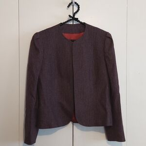 Vintage Larry Levine Purple Pinstriped Open Front Wool Blazer Size Medium ILGWU